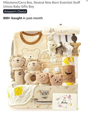 Neutral Baby Gift Set with Plush Toys and Bib
